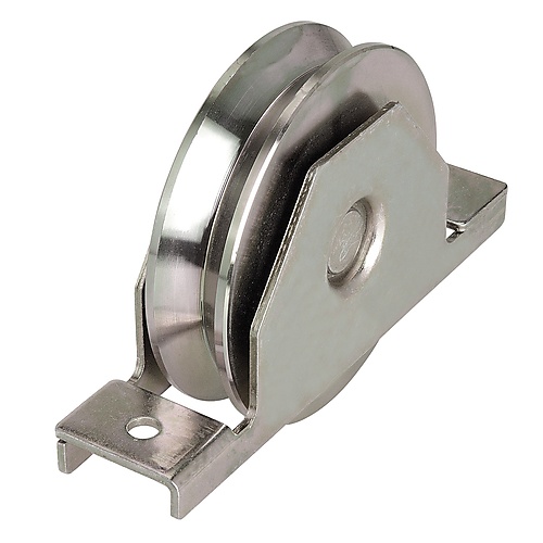 Loopwiel met gaffel en V-groef, dubbel gelagerd (fr)