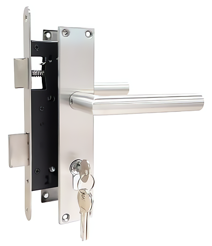 Poortslot RVS complete set met rechte schilden met rechte kruk PC72