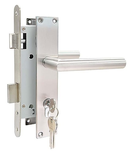 Poortslot RVS complete set met rechte schilden met rechte kruk PC85