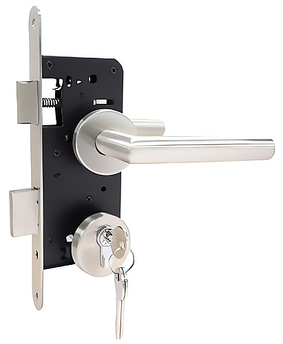 Poortslot RVS complete set met rozetten en rechte kruk PC72