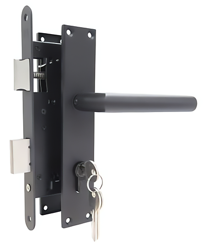 Poortslot zwart complete set met rechte schilden met rechte kruk PC72